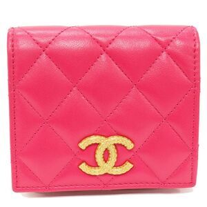 Chanel Lambskin Bifold Wallet Matelasse Coco Mark Small Wallet Magenta